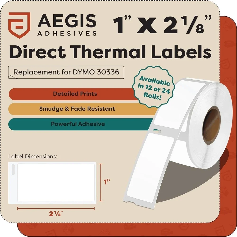 Aegis 1x2-1/8 Thermal Labels for DYMO 30336 – 12 Rolls 6000‎ Compatible